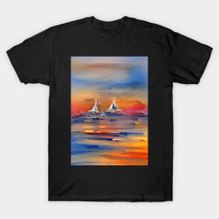 WATERCOLOUR SAILBOAT AT SUNSET T-Shirt